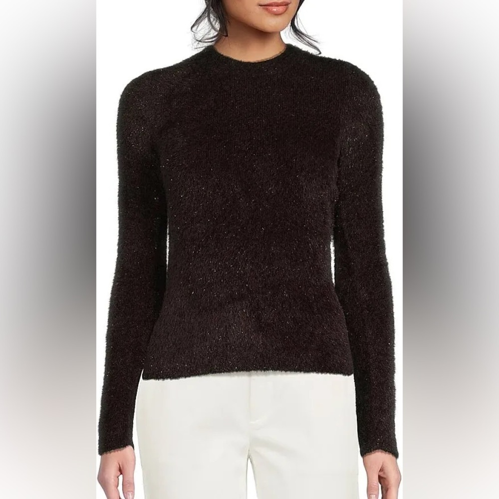 VINCE Women’s Metallic Lurex Eyelash Sweater Maroon/ Cherry Night Size Small